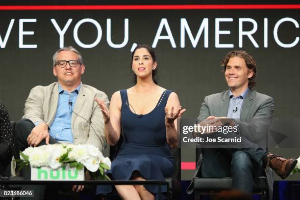 Executive producers Adam McKay, Sarah Silverman and Gavin Purcell speak onstage during Summer TCA at The Beverly Hilton Hotel on July 27, 2017 in...