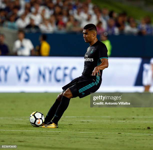 Casemiro of Real Madrid during a match against Manchester City during the International Champions Cup soccer match at Los Angeles Memorial Coliseum...