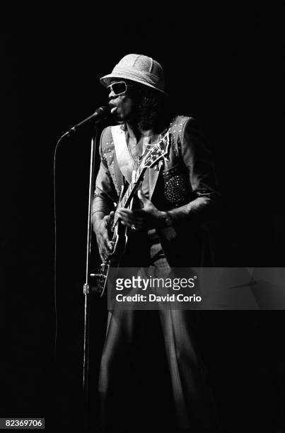 Johnny 'Guitar' Watson performing at the Town & Country Club on June 18, 1987 in London.
