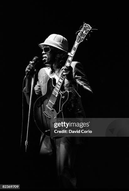 Johnny 'Guitar' Watson performing at the Town & Country Club on June 18, 1987 in London.