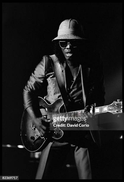 Johnny 'Guitar' Watson performing at the Town & Country Club on June 18, 1987 in London.