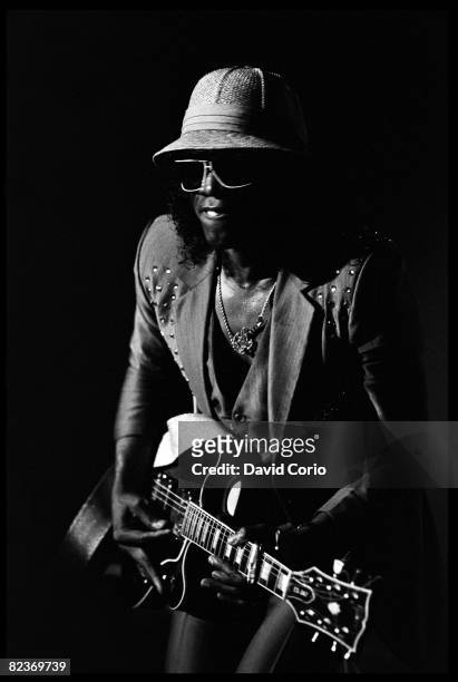 Johnny 'Guitar' Watson performing at the Town & Country Club on June 18, 1987 in London.