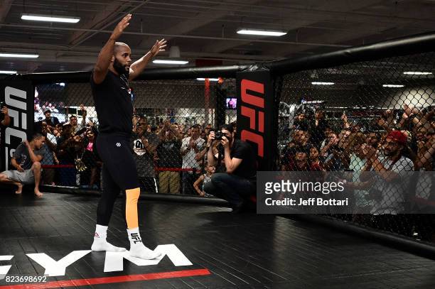 Light heavyweight champion Daniel Cormier holds an open workout session for fans and media at UFC GYM La Mirada on July 27, 2017 in La Mirada,...