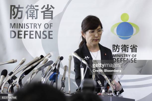 Tomomi Inada, Japan's defense minister, leaves a news conference at the Ministry of Defense in Tokyo, Japan, on Friday, July 28, 2017. Inada quit...