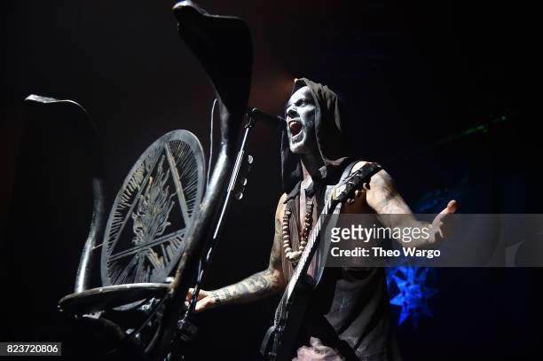 Adam "Nergal" Darski of Behemoth performs during Slayer With Lamb Of God And Behemoth In Concert at The Theater at Madison Square Garden on July 27,...