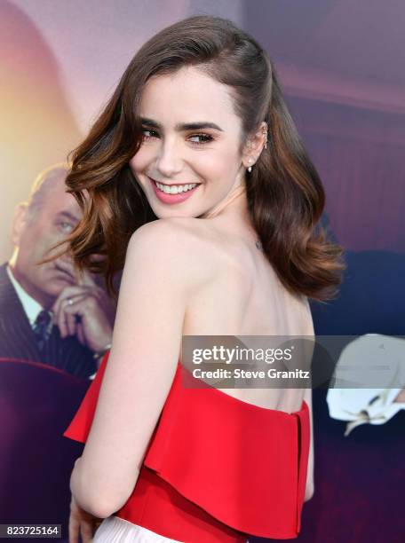 Lily Collins arrives at the Premiere Of Amazon Studios' "The Last Tycoon" at the Harmony Gold Preview House and Theater on July 27, 2017 in...