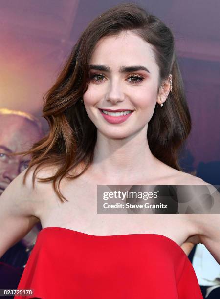 Lily Collins arrives at the Premiere Of Amazon Studios' "The Last Tycoon" at the Harmony Gold Preview House and Theater on July 27, 2017 in...