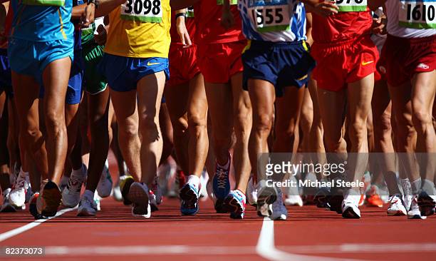 The Men's 20km Walk gets under way at the National Stadium on Day 8 of the Beijing 2008 Olympic Games on August 16, 2008 in Beijing, China.
