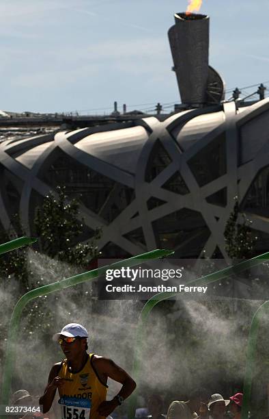 Andres Chocho of Ecuador passes the Bird's Nest in the Men's 20km Walk Final at the National Stadium on Day 8 of the Beijing 2008 Olympic Games on...