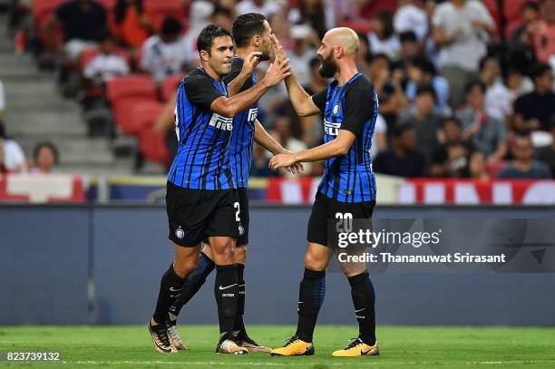 Eder and Borja Valero of FC Interernazionale celebrates during the International Champions Cup match between FC Bayern Munich and FC Internazionale...