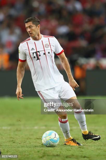 Robert Lewandowski of Bayern Muenchen runs with the ball during the International Champions Cup 2017 match between Bayern Muenchen and Inter Milan at...