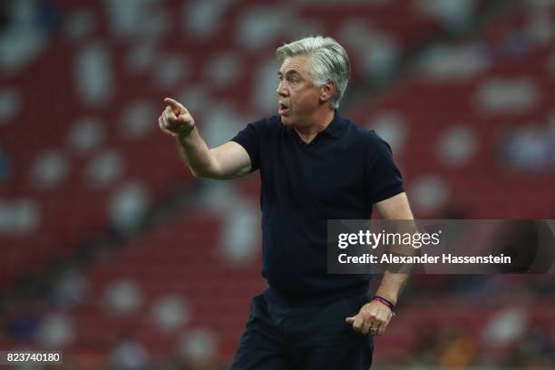 Carlo Ancelotti, head coach of FC Bayern Muenchen reacts during the International Champions Cup 2017 match between Bayern Muenchen and Inter Milan at...