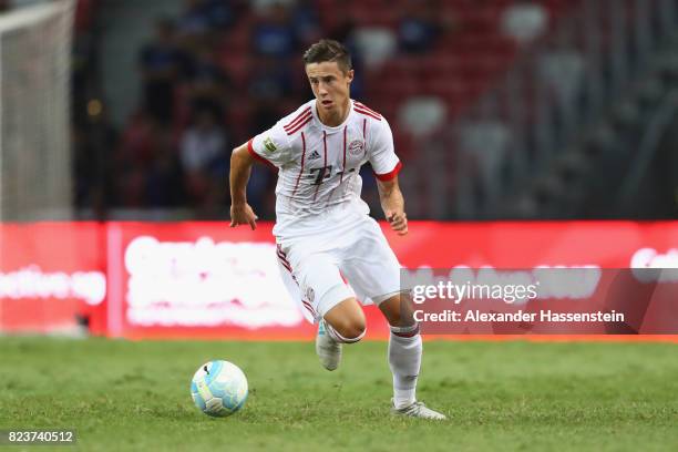 Marco Friedl of Bayern Muenchen runs with the ball during the International Champions Cup 2017 match between Bayern Muenchen and Inter Milan at...