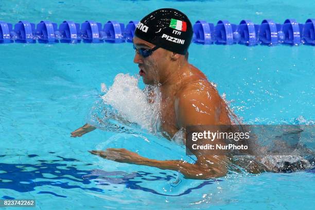 Luca Pizzini , competes during the Men's 200m Breaststroke semi final on day fourteen of the Budapest 2017 FINA World Championships on July 27, 2017...