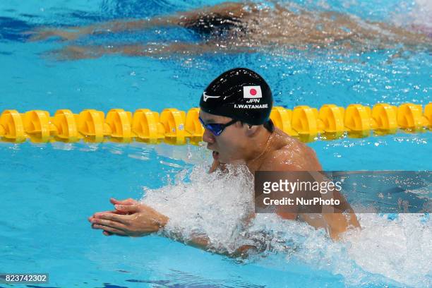 Ippei Watanabe competes during the Men's 200m Breaststroke semi final on day fourteen of the Budapest 2017 FINA World Championships on July 27, 2017...
