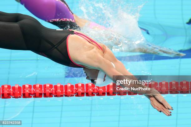 Hungary's Katinka Hosszu competes in the women's 200m butterfly final during the swimming competition at the 2017 FINA World Championships in...