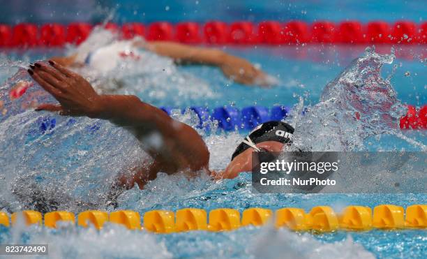 Federica Pellegrini of Italy competes during the Women's 100m Freestyle Heats on day fourteen of the Budapest 2017 FINA World Championships on July...