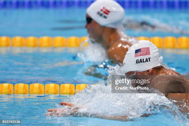 Bethany Galat competes in a women's 200m breaststroke semi-final during the swimming competition at the 2017 FINA World Championships in Budapest, on...