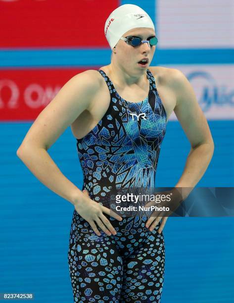 Lilly King competes in the women's 200m breaststroke semifinal at the 17th FINA World Championships in Budapest.