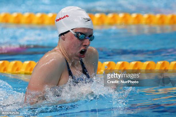Lilly King , competes in the women's 200m breaststroke semifinal at the 17th FINA World Championships in Budapest.