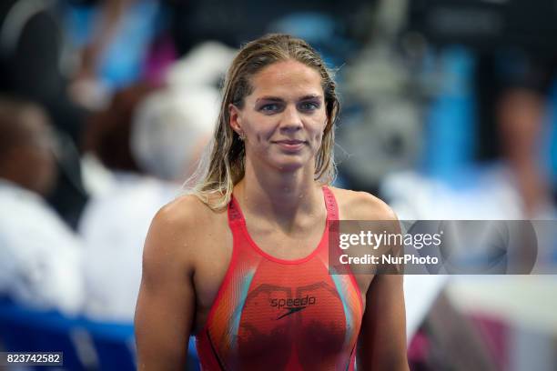 Russia's Yuliya Efimova reacts before competing in a women's 200m breaststroke semi-final during the swimming competition at the 2017 FINA World...