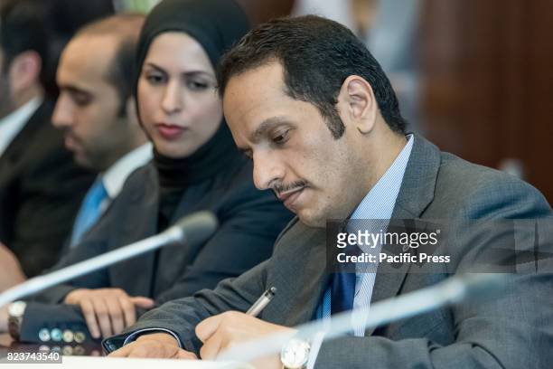 Qatari Foreign Minister Mohammed bin Abdulrahman al-Thani is seen before the start of a meeting with United Nations Secretary-General Antonio...