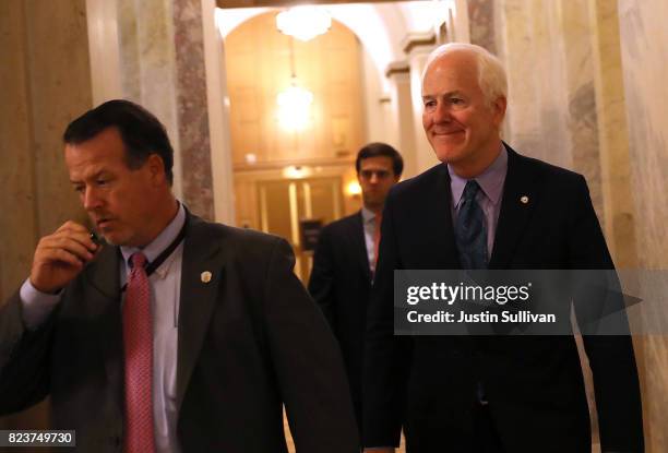 Sen. John Cornyn leaves the the U.S. Capitol after voting on the GOP 'Skinny Repeal' health care bill on July 28, 2017 in Washington, DC. Three...