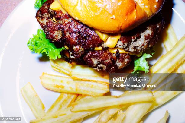 Close-up of hamburger on white dish