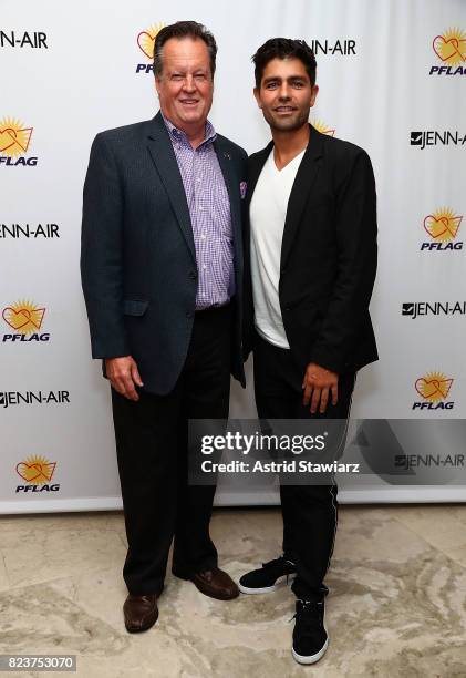 Brian Maynard and actor Adrian Grenier attend HOT! a benefit for PFLAG national with host Adrian Grenier at Jenn-Air Showroom on July 27, 2017 in New...