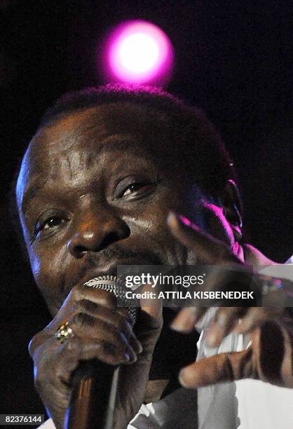 Guinean-born musician Mory Kante performs with the 'Yeke Yeke Anniversary Tour' band on the the 'world stage' on the Hajogyar Island of Budapest on...