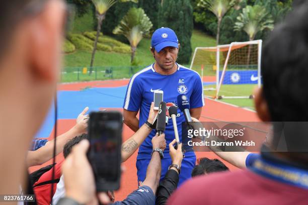 Antonio Conte of Chelsea during a a press conference before a training session at Singapore American School on July 28, 2017 in Singapore.