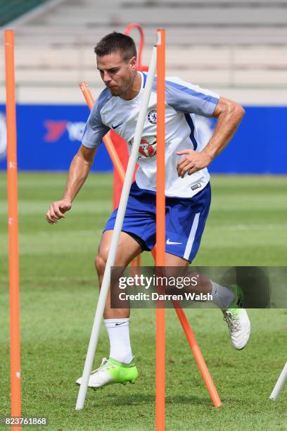 Cesar Azpilicueta of Chelsea during a training session at Singapore American School on July 28, 2017 in Singapore.