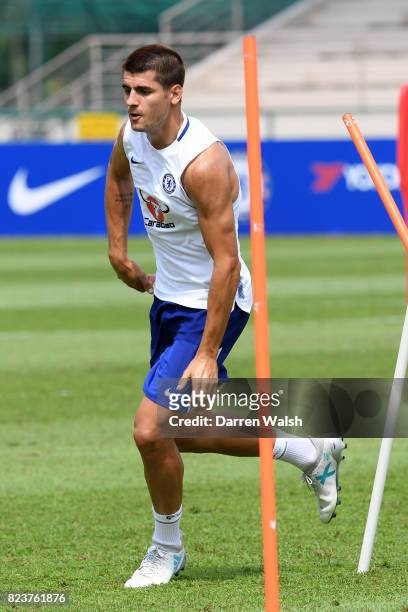 Alvaro Morata of Chelsea during a training session at Singapore American School on July 28, 2017 in Singapore.