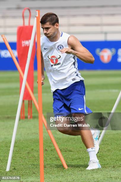 Alvaro Morata of Chelsea during a training session at Singapore American School on July 28, 2017 in Singapore.