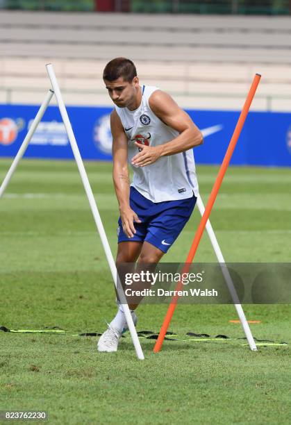 Alvaro Morata of Chelsea during a training session at Singapore American School on July 28, 2017 in Singapore.