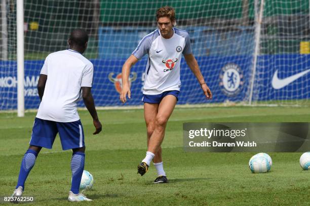 Marcos Alonso of Chelsea during a training session at Singapore American School on July 28, 2017 in Singapore.