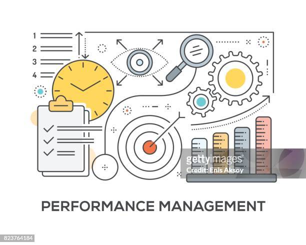 performance-management-konzept mit symbolen - aufführung stock-grafiken, -clipart, -cartoons und -symbole