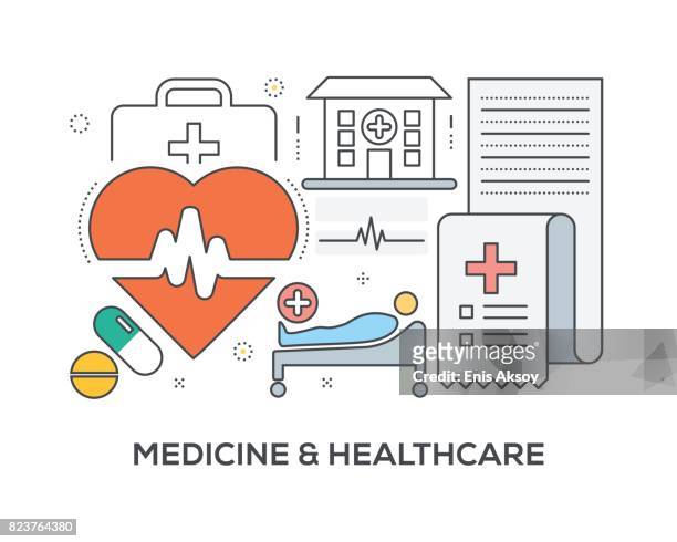 medicine and healthcare concept with icons - patience stock illustrations