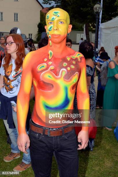 Model poses for a picture to show the results of the workshop given by artist Yvonne Zonnenberg the World Bodypainting Festival 2017 on July 27, 2017...