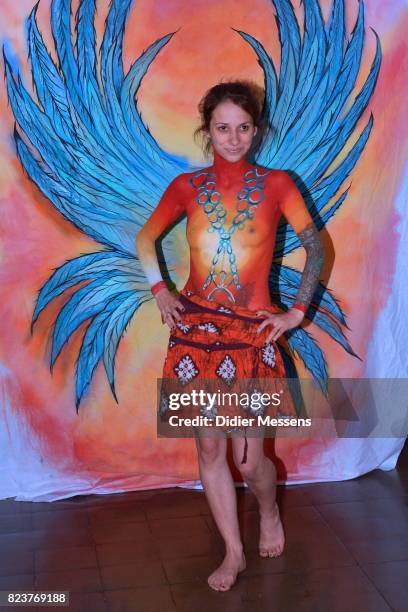 Model poses for a picture to show the results of the workshop given by artist Yvonne Zonnenberg the World Bodypainting Festival 2017 on July 27, 2017...