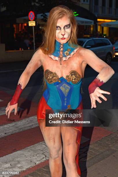 Model poses for a picture at the World Bodypainting Festival 2017 on July 27, 2017 in Poertschach am Woerthersee, Austria.