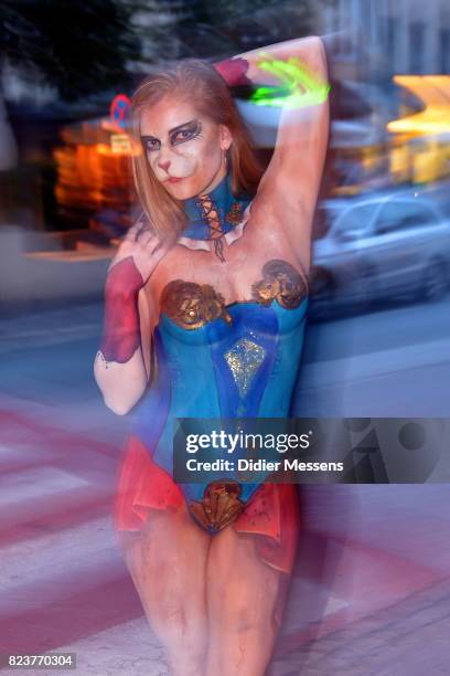 Model poses for a picture at the World Bodypainting Festival 2017 on July 27, 2017 in Poertschach am Woerthersee, Austria.