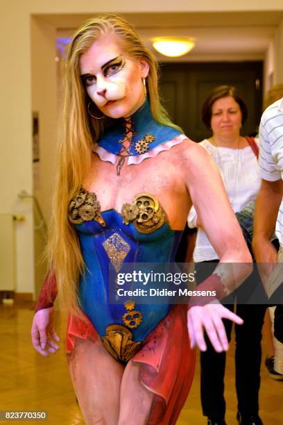 Model poses for a picture at the World Bodypainting Festival 2017 on July 27, 2017 in Poertschach am Woerthersee, Austria.