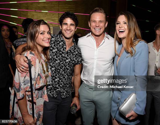 Actors Mia Swier, Darren Criss, Billy Magnussen and Meghann Fahy attend the after party for the Los Angeles Premiere of INGRID GOES WEST presented by...