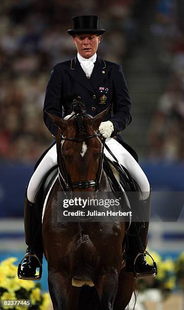Hayley Beresford of Australia and Relampago perform their Test during the Dressage Individual Grand Prix Special held at the Hong Kong Olympic...