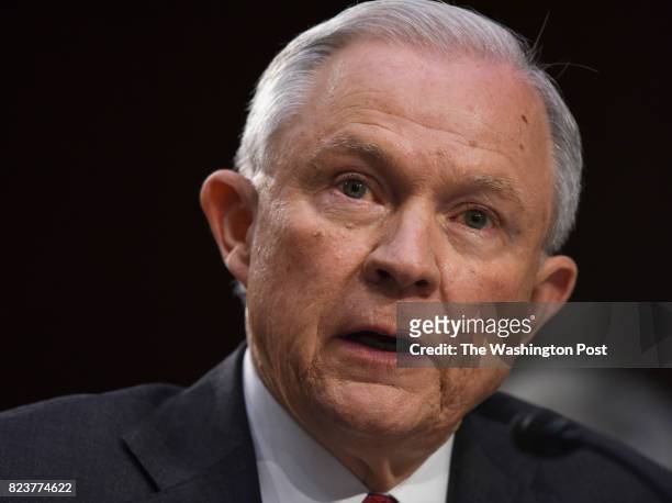 Attorney General Jeff Sessions testifies in an open hearing before the Senate Intelligence Committee, on June 2017 in Washington, DC.
