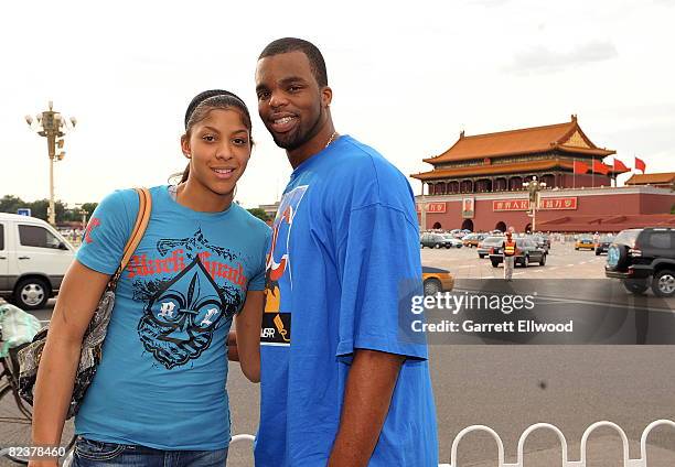 Shelden Williams of the Sacramento Kings and Candace Parker of the U.S. Women's Senior National Team visit The Forbidden City during the 2008 Beijing...