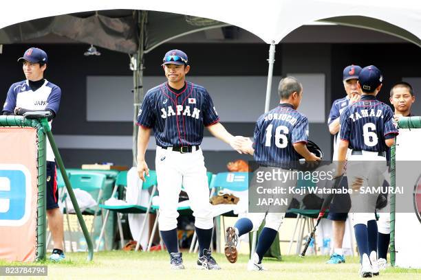 Japan team corchToshihisa NIshi celebrates in the top of the fourth inning during the WBSC U-12 Baseeball World Cup Group A match between Japan and...