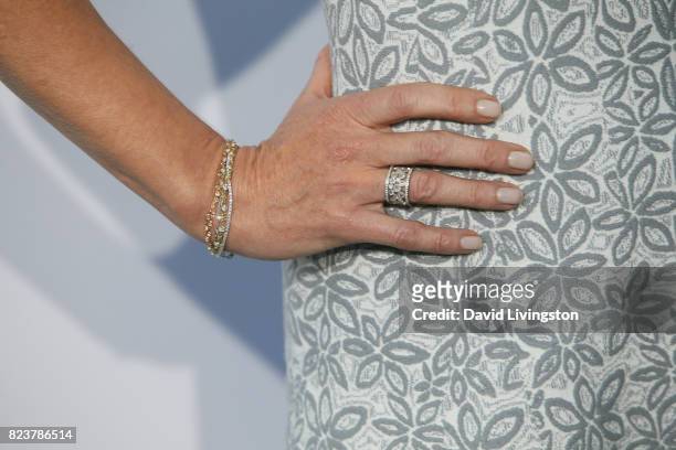 Actress Courtney Thorne-Smith, jewelry detail, attends the Hallmark Channel and Hallmark Movies and Mysteries 2017 Summer TCA Tour on July 27, 2017...
