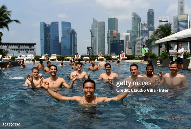 Yuto Nagatomo of FC Internazionale poses in swimming pool at Mandarin Oriental Hotel on July 28, 2017 in Singapore.